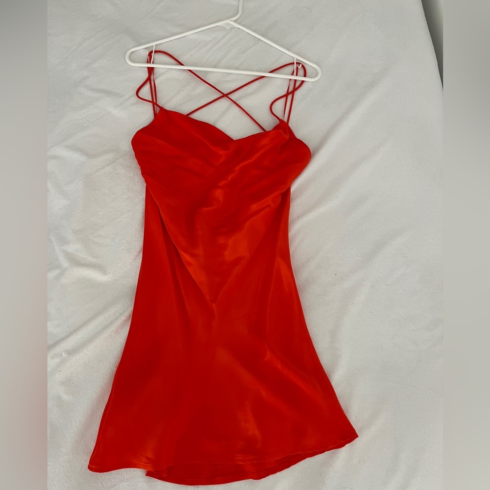 Zara Satin Mini Dress, Size: S, Worn Once, Color: Orange